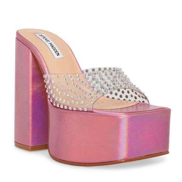 NEW $139 Steve Madden Ruby Pink Iridescent Platform Sandal - Picture 2 of 11
